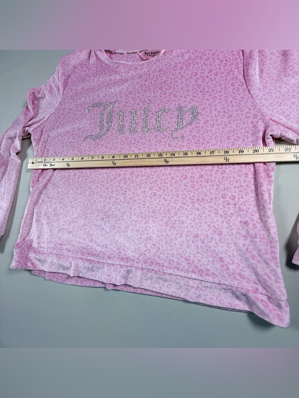 Juicy Couture Pink Leopard Velour PJs Pajamas Loungewear Rhinestone Y2K XL - Picture 7 of 13